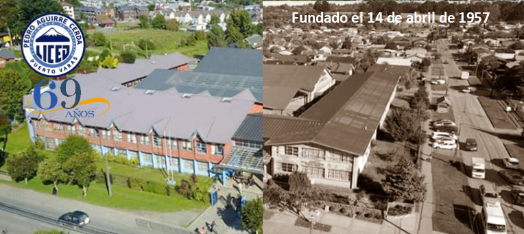 Comparación del edificio del liceo: la fachada actual y una fotografía histórica desde su fundación en 1957